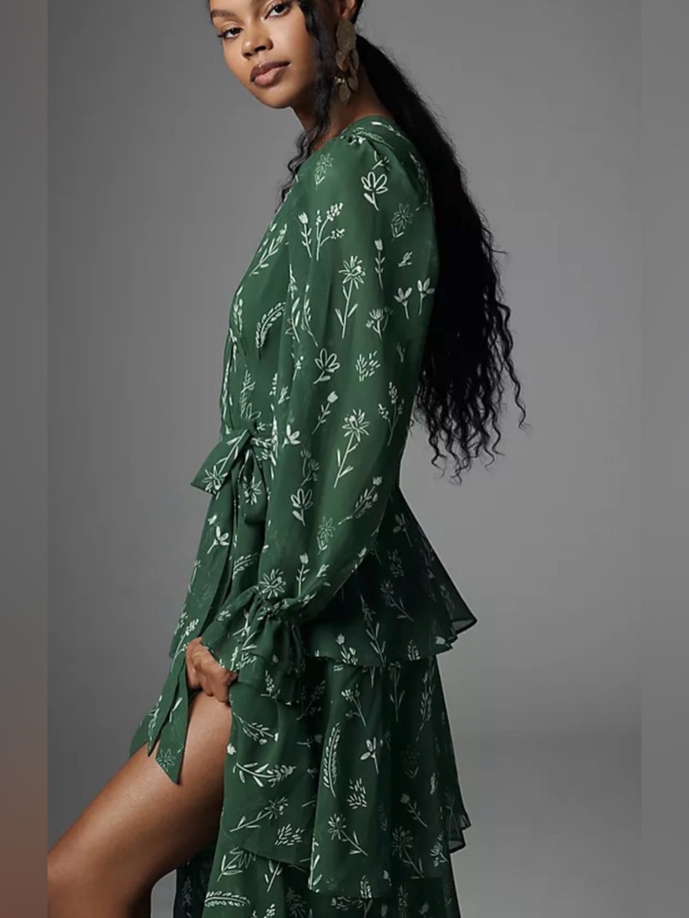 1012: Hutch Green Floral Tiered Wrap Maxi Dress P2P 17 xsp